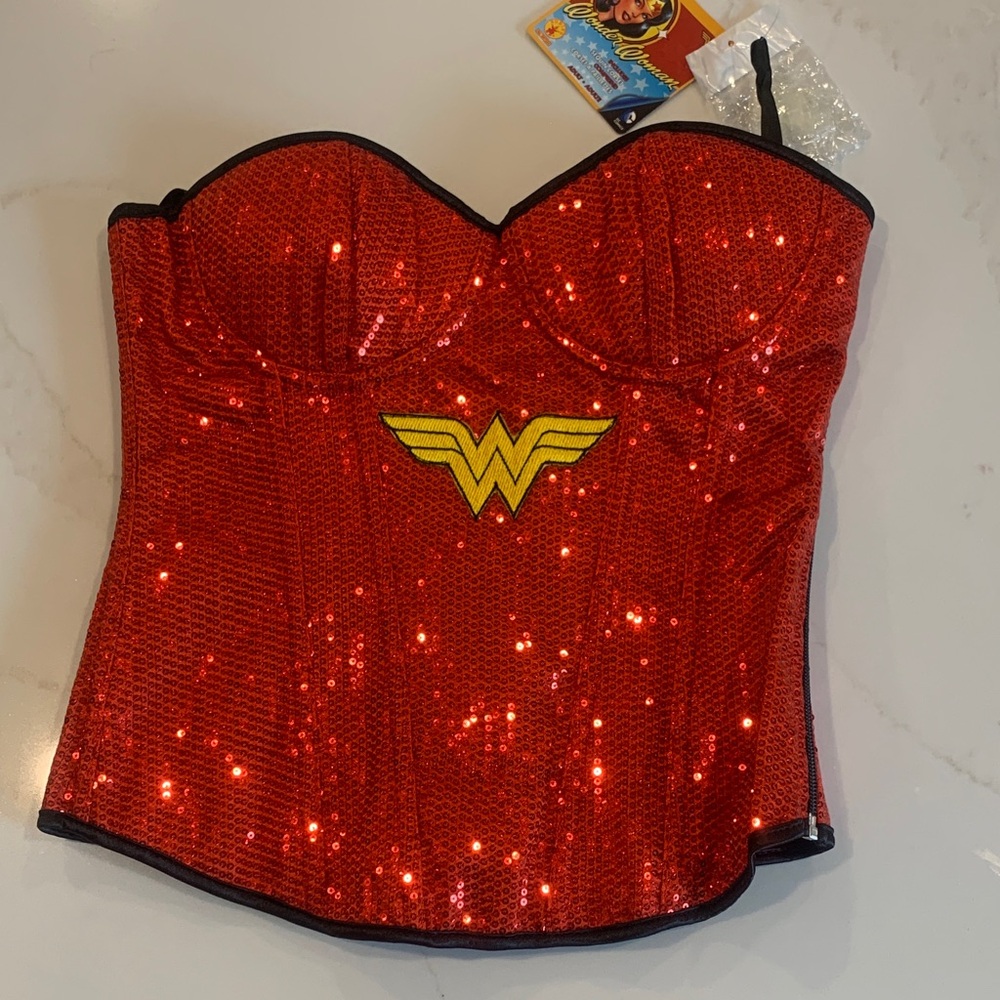 Wonder Woman Red Sequin String and Zip Bustier Top BNWT Medium